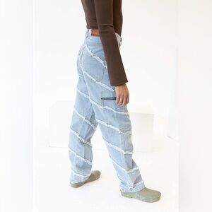 Tach frayed stripe denim cargo pants - S - EUC